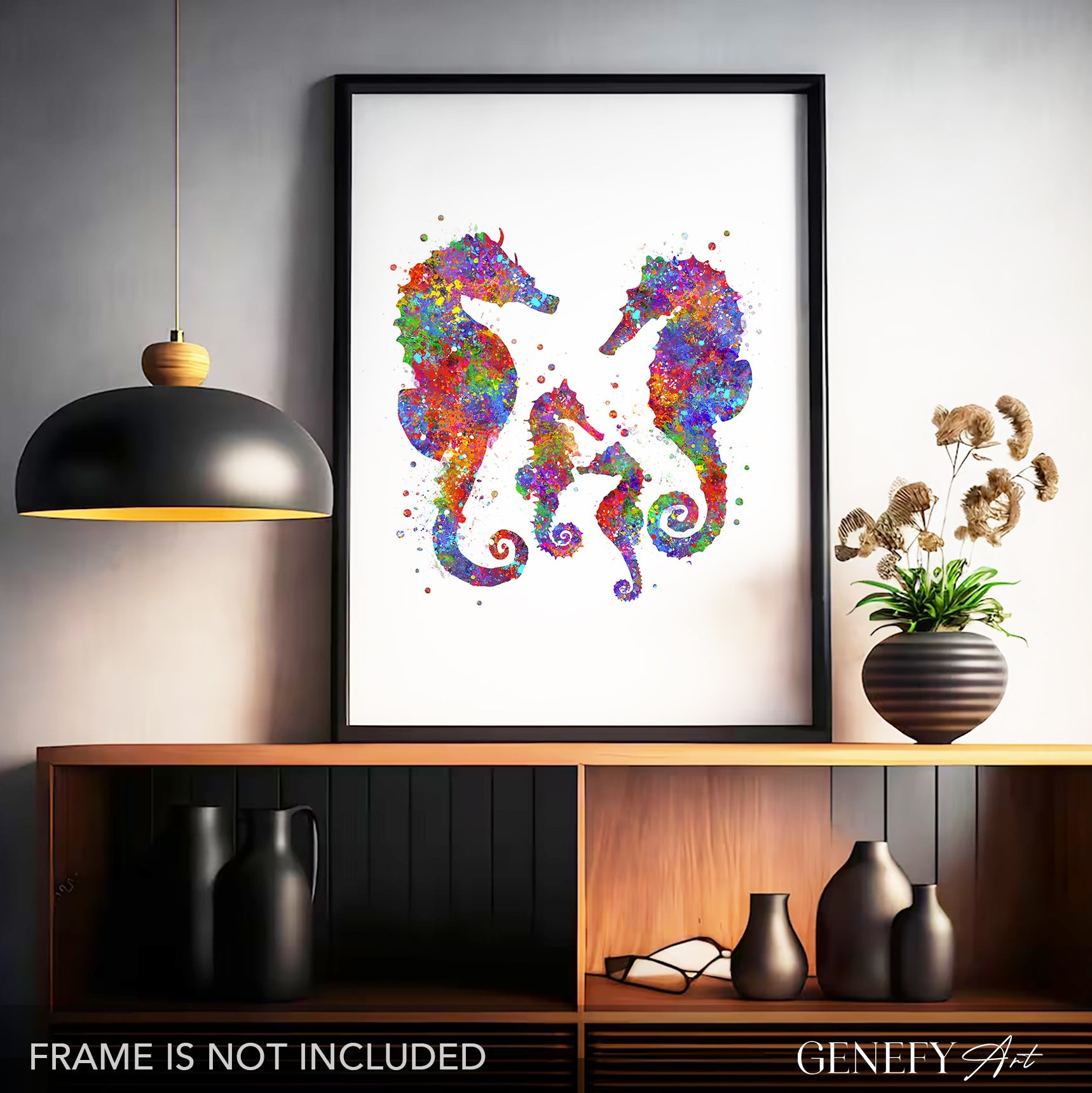Seahorse Family of 4 Watercolour Print