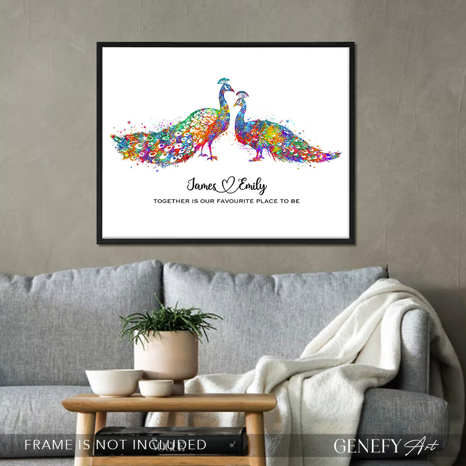 Peacock Couple Watercolour Print