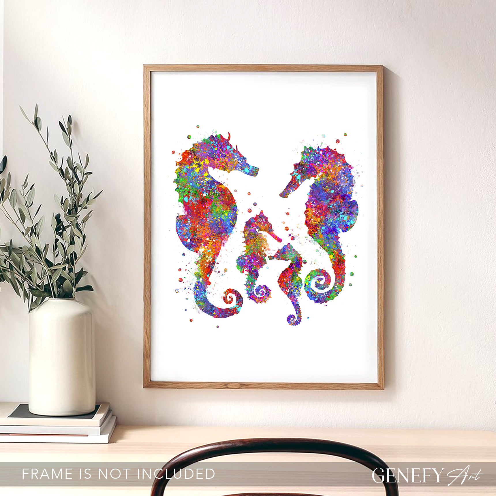 Seahorse Family of 4 Watercolour Print