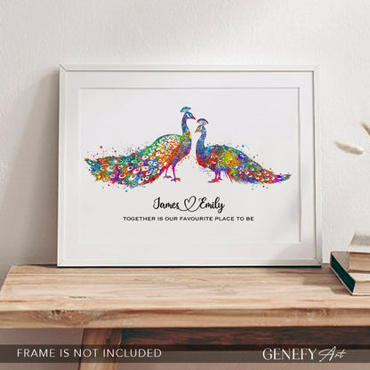 Peacock Couple Watercolour Print