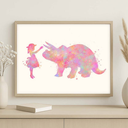 Personalised Sisters Riding Triceratops Dinosaur Wall Art