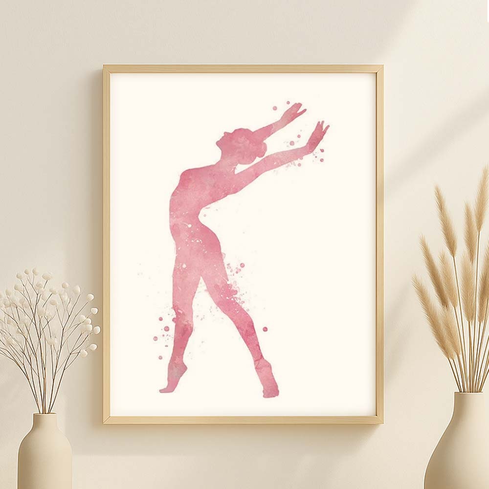 Blush Gymnastics Wall Art Print – Elegant Ballerina Silhouette Decor