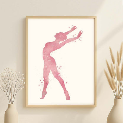 Blush Gymnastics Wall Art Print – Elegant Ballerina Silhouette Decor