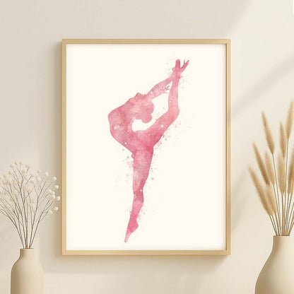 Blush Gymnastics Leg Hold Pose Wall Art – Watercolour Gymnast Gift for Girls