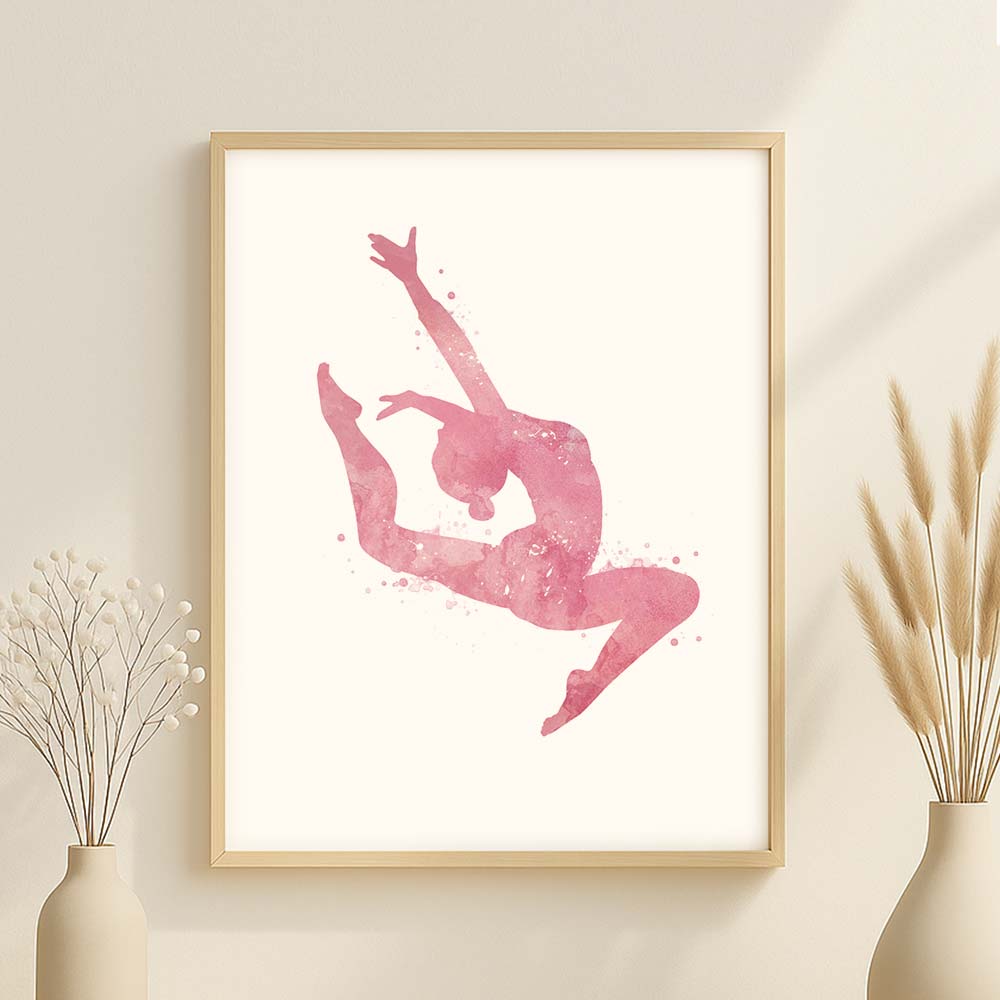Blush Pink Watercolor Gymnast Leap Art Print