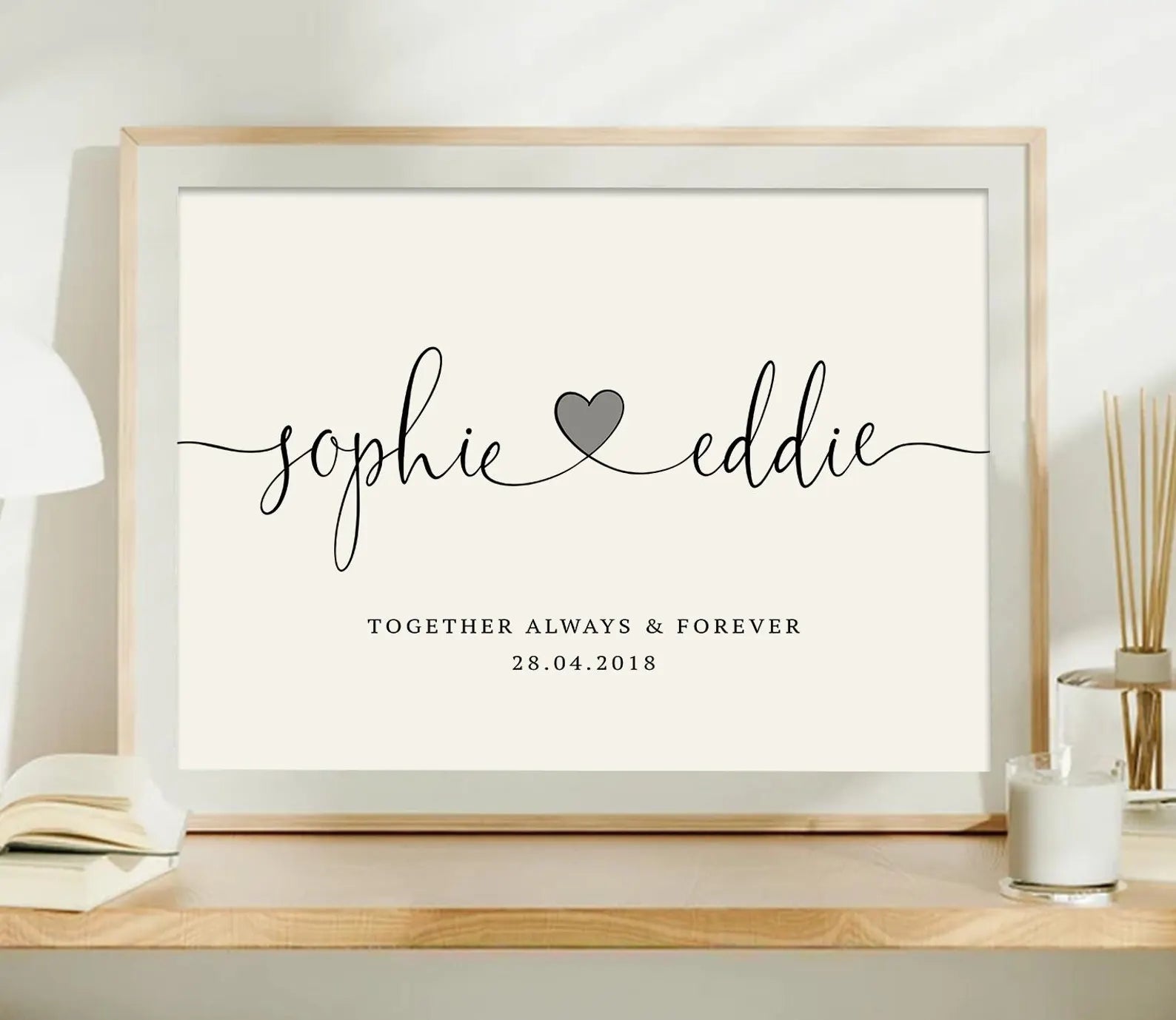 Custom Couple Names Print with Heart – Personalised Gift for Anniversary or Wedding