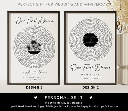 Personalised Lyric or Wedding Vow Print with Photo | First Dance or Anniversary Gift