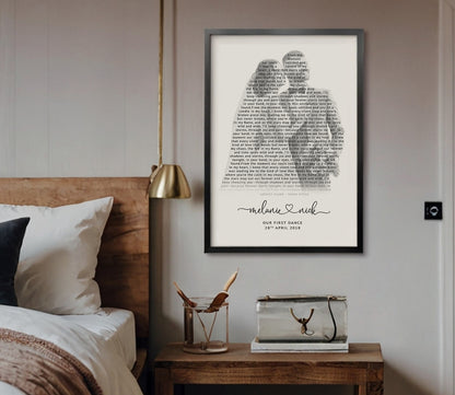 Personalised Song Lyrics Silhouette Print – First Dance Anniversary Gift for Couple