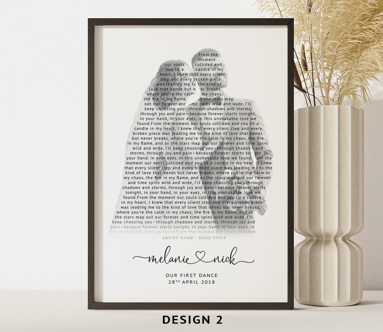 Personalised Song Lyrics Silhouette Print – First Dance Anniversary Gift for Couple