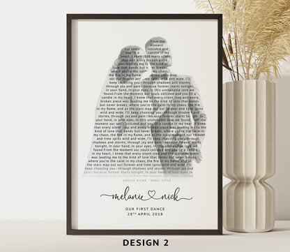 Personalised Song Lyrics Silhouette Print – First Dance Anniversary Gift for Couple