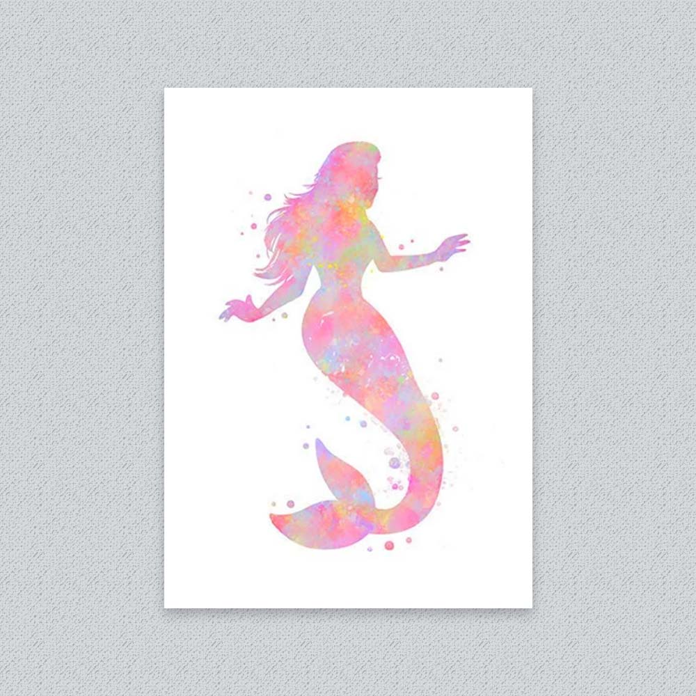 Mermaid Watercolour Wall Art Print – Pastel Nursery Poster