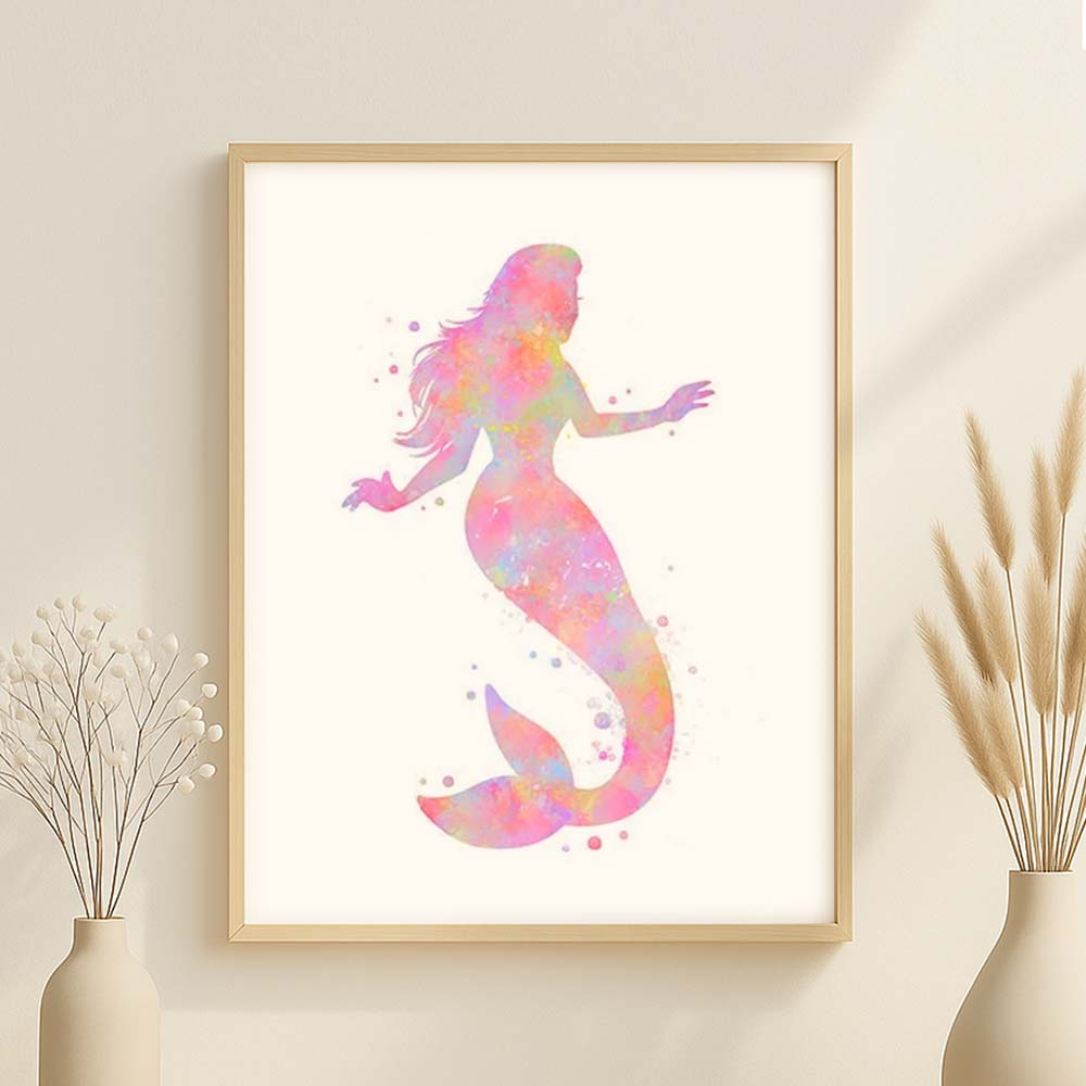 Mermaid Watercolour Wall Art Print – Pastel Nursery Poster