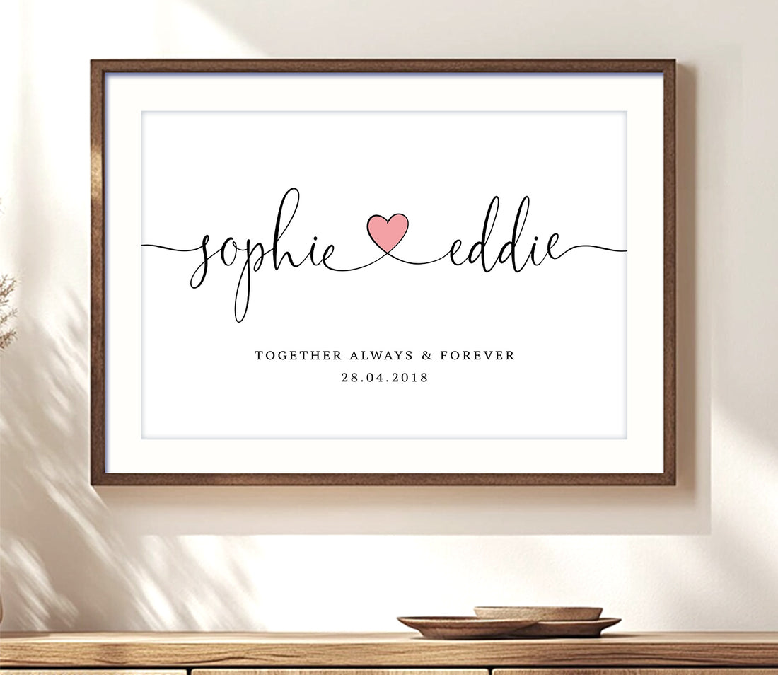 Custom Couple Names Print with Heart – Personalised Gift for Anniversary or Wedding