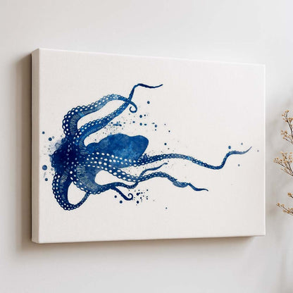 Navy Blue Octopus Watercolour Print – Coastal Wall Art for Ocean Lovers