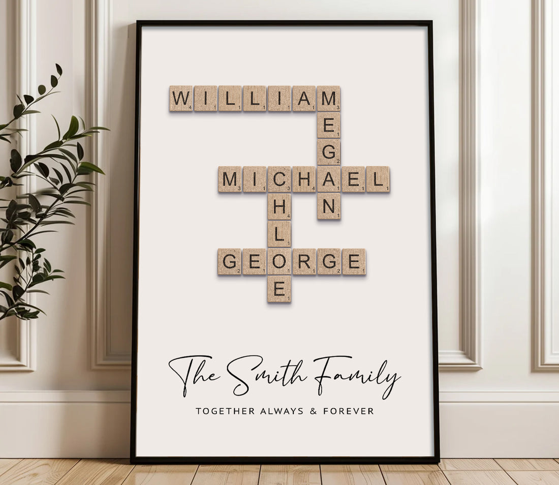 Personalised Scrabble Family Name Print – Custom Wooden Tile Wall Art | Family Gift &amp; Home Decor