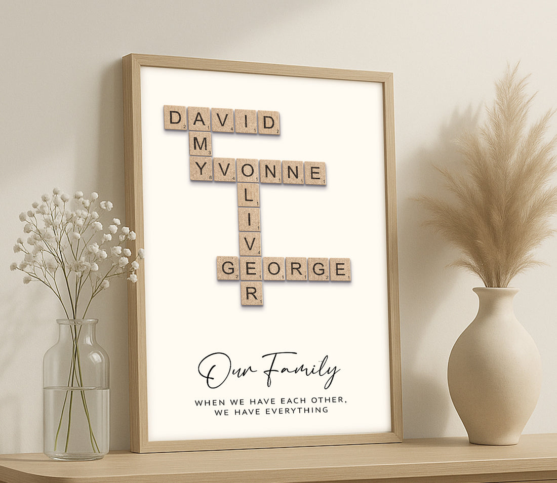 Personalised Scrabble Family Name Print – Custom Wooden Tile Wall Art | Family Gift &amp; Home Decor