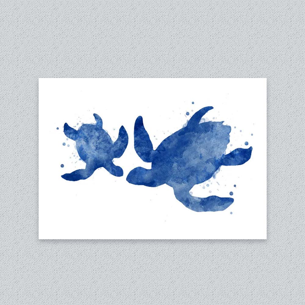 Navy Blue Sea Turtle Watercolour Print – Ocean Family Wall Art