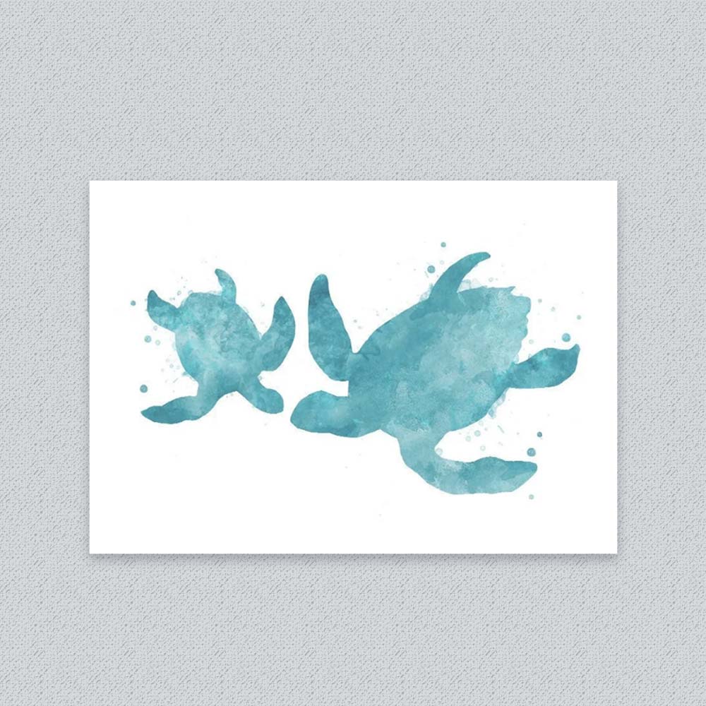Teal Blue Sea Turtle Watercolour Print – Ocean Family Wall Art