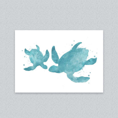 Teal Blue Sea Turtle Watercolour Print – Ocean Family Wall Art