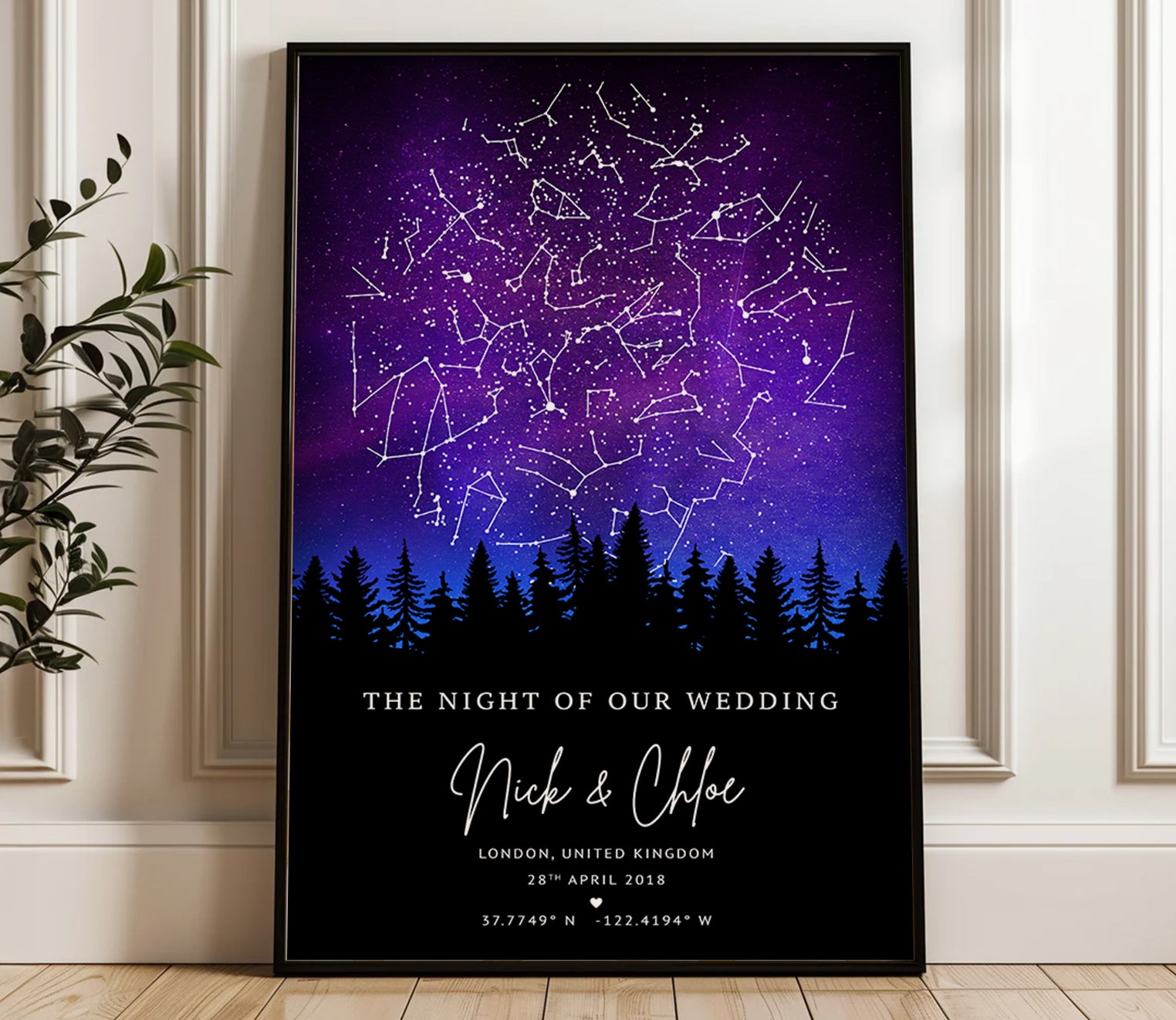 Personalised Star Map Gift – Custom Night Sky Constellation Poster | Anniversary Gift