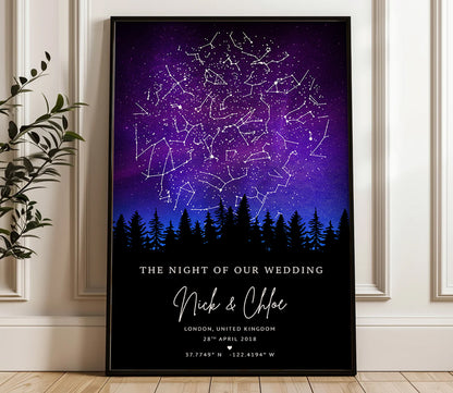Personalised Star Map Gift – Custom Night Sky Constellation Poster | Anniversary Gift