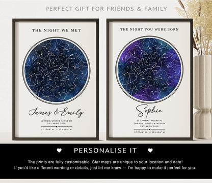 Personalised Star Map Gift – Custom Night Sky Constellation Poster | Anniversary Gift