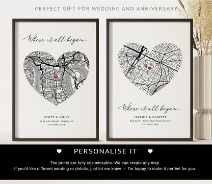 Personalised Heart Map Print – Where It All Began
