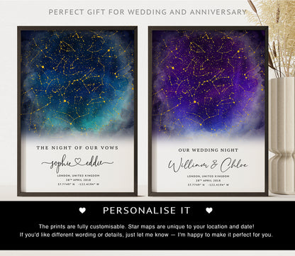 Personalised Star Map Gift – Custom Night Sky Constellation Poster | Anniversary Gift