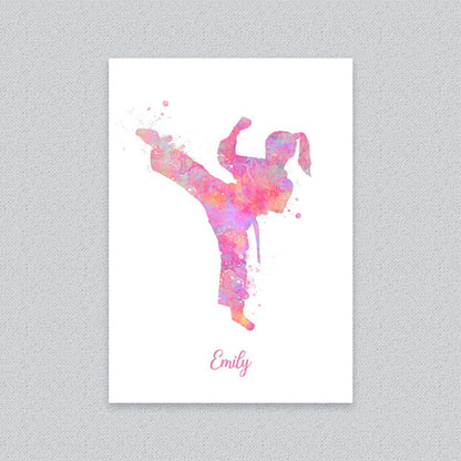 Personalised Taekwondo Girl Wall Art Print – Martial Arts Poster for Kids Room