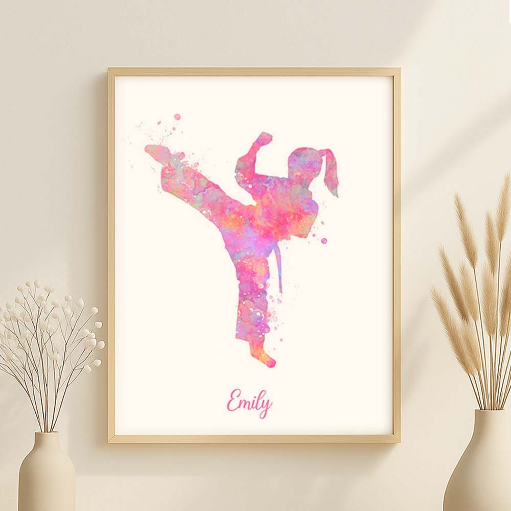 Personalised Taekwondo Girl Wall Art Print – Martial Arts Poster for Kids Room