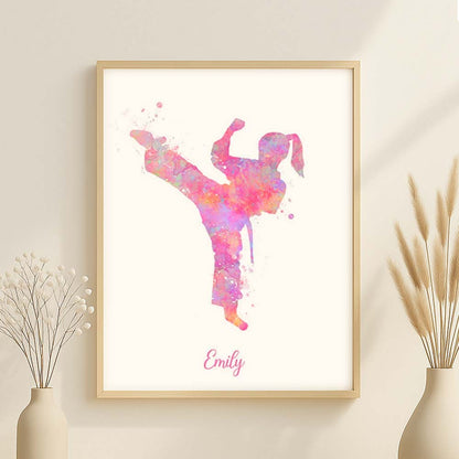 Personalised Taekwondo Girl Wall Art Print – Martial Arts Poster for Kids Room