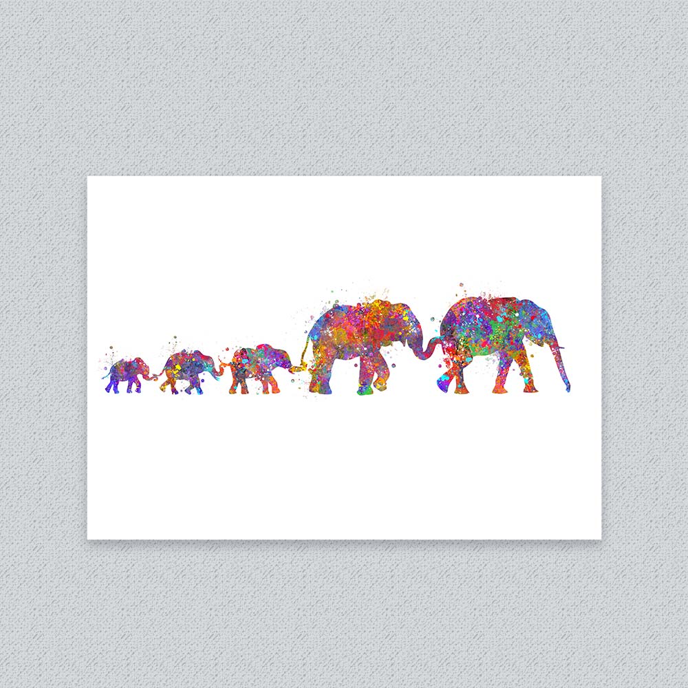 Personalised Elephant Family Print – Custom Watercolor Animal Wall Art