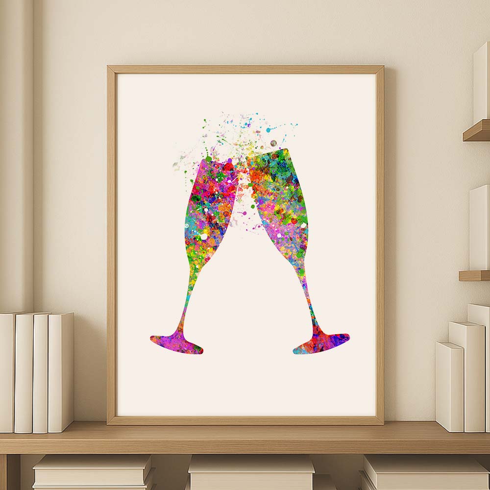 Champagne Flute Watercolor Print – Celebration Wall Art for Weddings, Anniversaries &amp; Parties