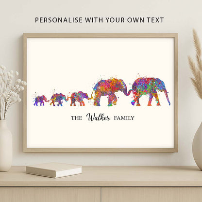 Personalised Elephant Family Print – Custom Watercolor Animal Wall Art
