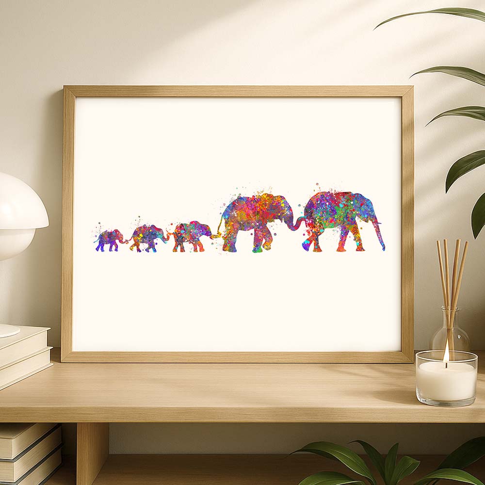Personalised Elephant Family Print – Custom Watercolor Animal Wall Art
