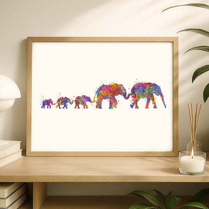 Personalised Elephant Family Print – Custom Watercolor Animal Wall Art