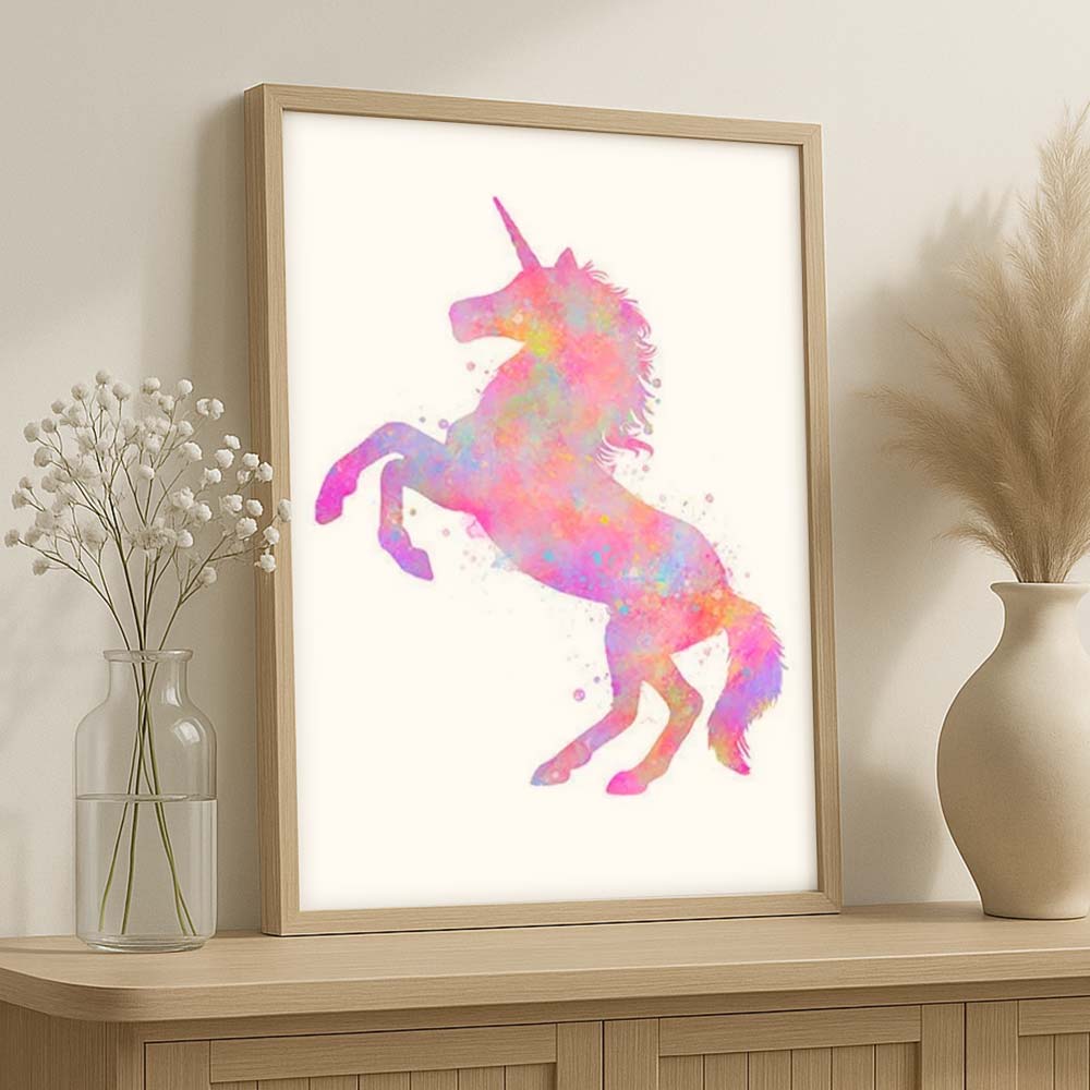 Unicorn Watercolour Wall Art Print – Pink Fantasy Nursery Decor