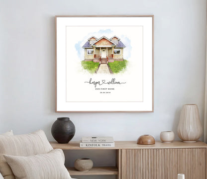 Custom Watercolour House Portrait Print – Our First Home Gift