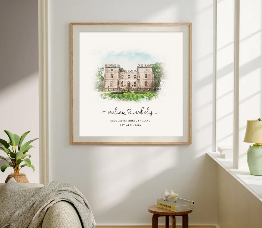 Custom Watercolour Wedding Venue Print – Wedding Location Print