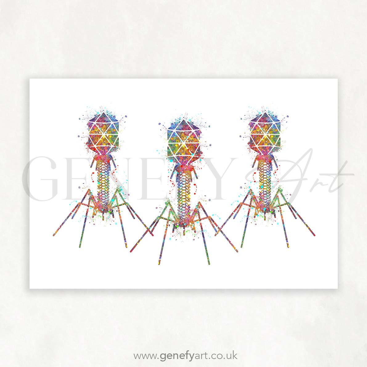 Bacteriophage Watercolour Art Print - Genefy Art