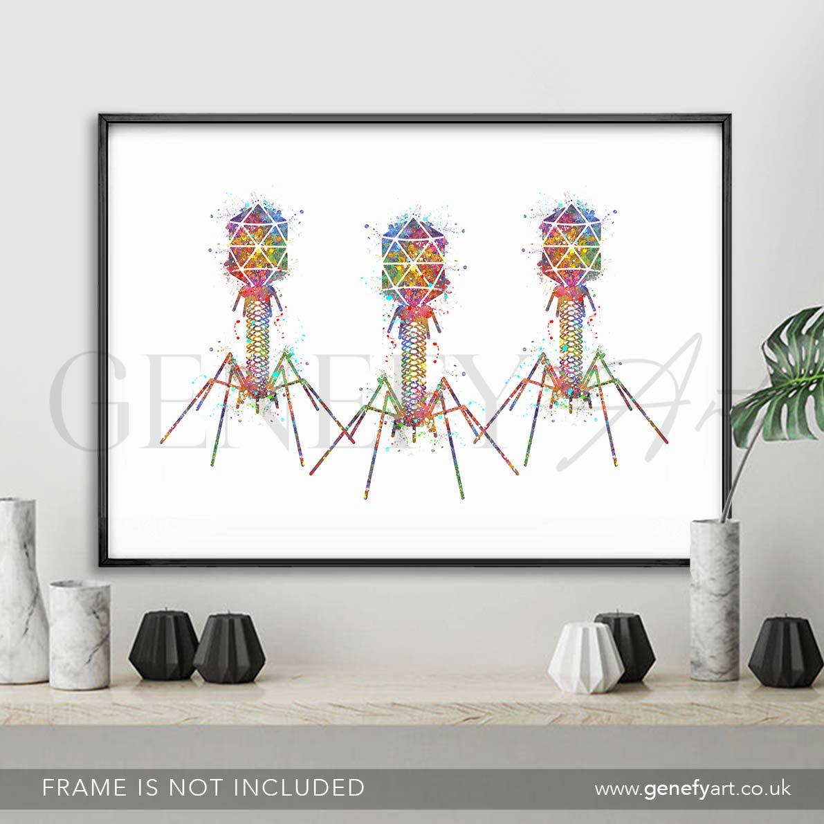 Bacteriophage Watercolour Art Print - Genefy Art
