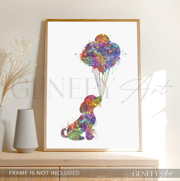 Beagle and Balloons Watercolour Print - Genefy Art