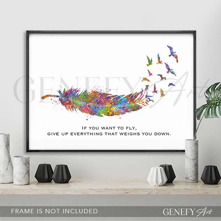 Birds Feather Quote Watercolour Print - Genefy Art