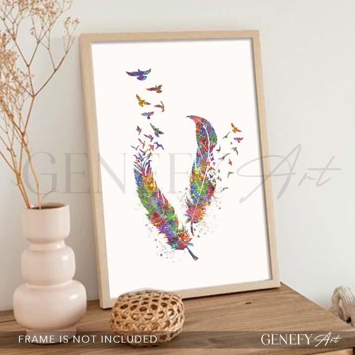 Birds Feather Watercolour Print - Genefy Art