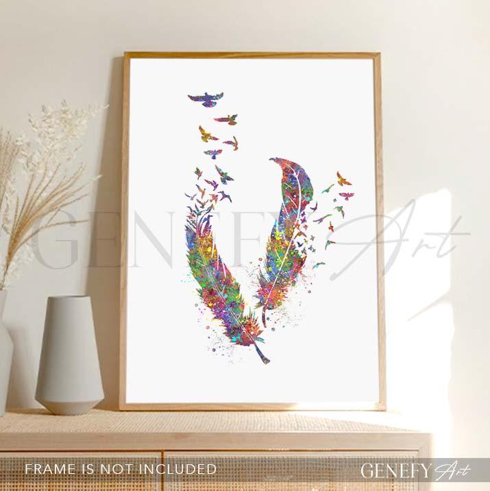 Birds Feather Watercolour Print - Genefy Art
