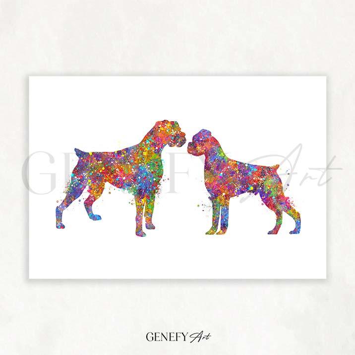 Boxer Couple Watercolour Print - Genefy Art