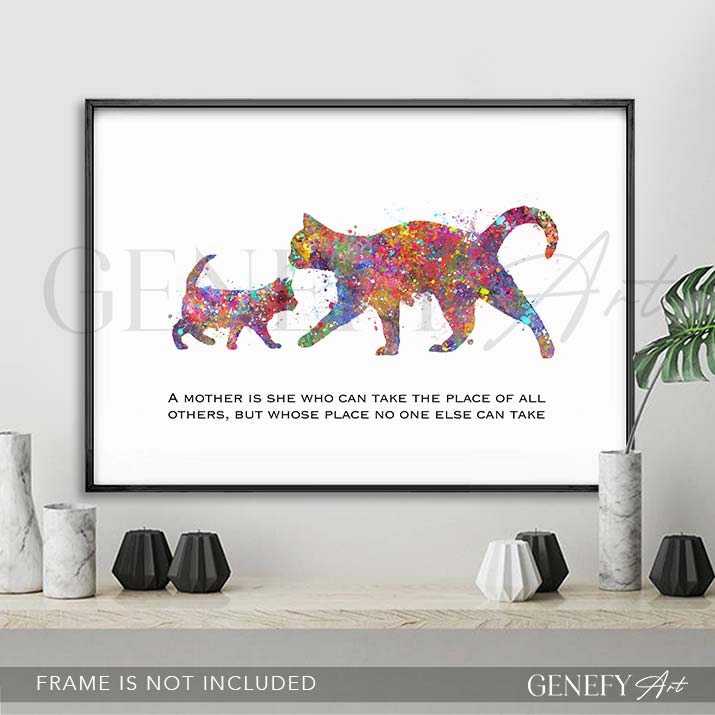 Cat and Baby Kitten Quote Watercolour Print - Genefy Art