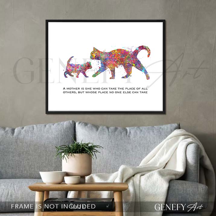 Cat and Baby Kitten Quote Watercolour Print - Genefy Art