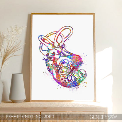 Cochlea of Inner Ear Anatomy Watercolour Print