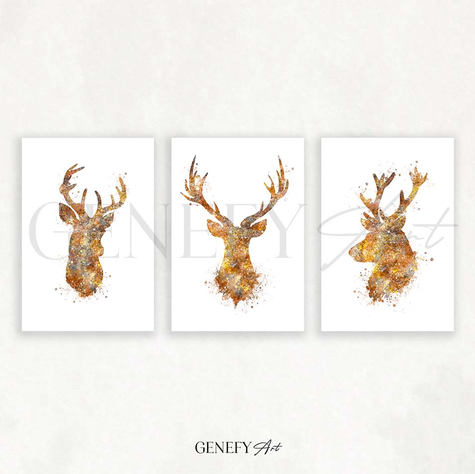 Deer Antler Set of 3 Watercolour Print